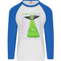 Alien Abducted Cow UFO Farmer Farming Mens L/S Baseball T-Shirt White/Royal Blue