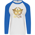 Gym Training Top Weightlifting SPQR Roman Mens L/S Baseball T-Shirt White/Royal Blue