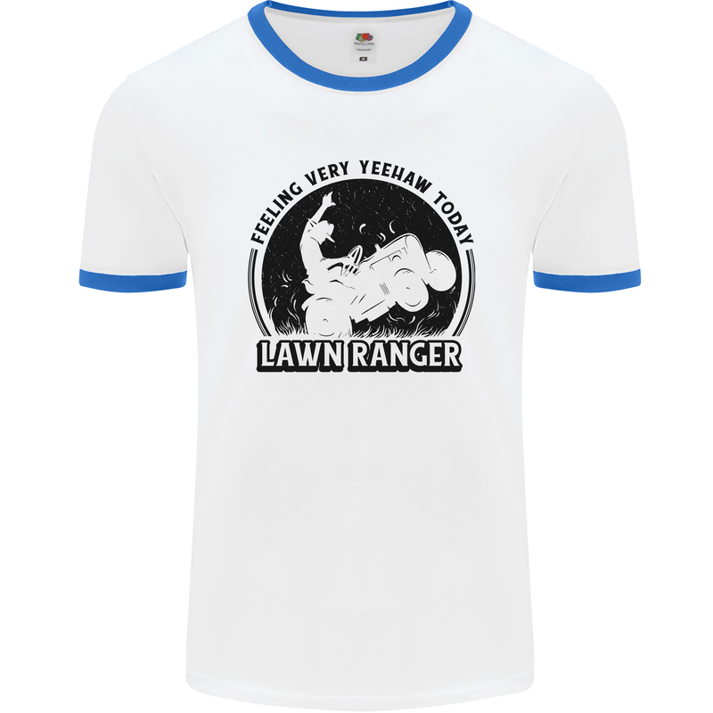 Lawn Ranger Funny Gardening Gardener Grass Mens Ringer T-Shirt White/Royal Blue