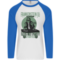 DJ Frankenstein Funny Music Vinyl Halloween Mens L/S Baseball T-Shirt White/Royal Blue