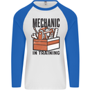 Mechanic in Training Funny Mens L/S Baseball T-Shirt White/Royal Blue