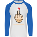 Bah Humbug Finger Flip Funny Christmas Rude Mens L/S Baseball T-Shirt White/Royal Blue