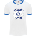 Torn Israel Flag Israeli Day Football Mens Ringer T-Shirt White/Royal Blue