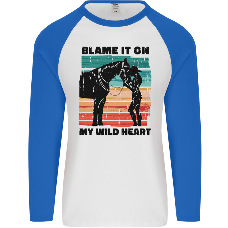 Equestrian Horse Riding My Wild Heart Mens L/S Baseball T-Shirt White/Royal Blue