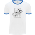 Velociraptor Skull Dinosaurs Palaeontology Mens Ringer T-Shirt White/Royal Blue