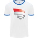 Curled Indonesia Flag Indonesian Day Football Mens Ringer T-Shirt White/Royal Blue