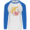Torn Bhutan Flag Bhutanese Day Football Mens L/S Baseball T-Shirt White/Royal Blue