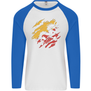 Torn Bhutan Flag Bhutanese Day Football Mens L/S Baseball T-Shirt White/Royal Blue