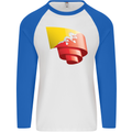 Curled Bhutan Flag Bhutanese Day Football Mens L/S Baseball T-Shirt White/Royal Blue