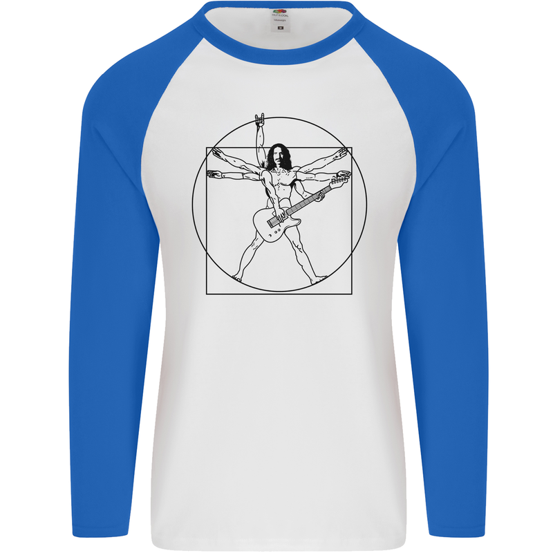 Guitar Frank Zappa Vitruvian Man Guitarist Mens L/S Baseball T-Shirt White/Royal Blue