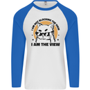 I am the View Funny Cat Mens L/S Baseball T-Shirt White/Royal Blue
