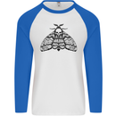 A Gothic Moth Skull Mens L/S Baseball T-Shirt White/Royal Blue