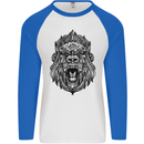 Mandala Art Ape Mens L/S Baseball T-Shirt White/Royal Blue