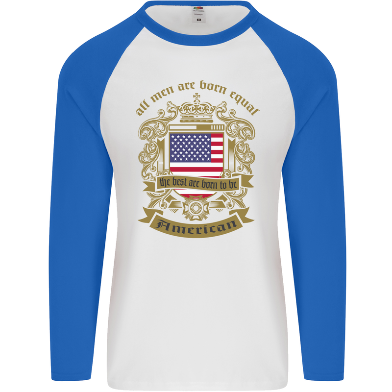 All Men Are Born Equal American America USA Mens L/S Baseball T-Shirt White/Royal Blue