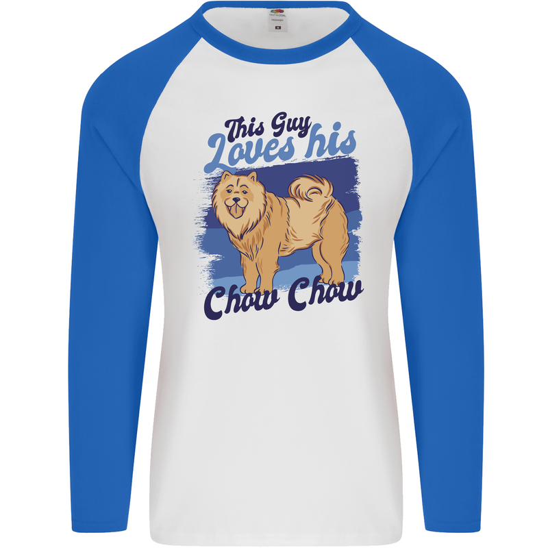 This Guy Loves His Chow Chow Dog Mens L/S Baseball T-Shirt White/Royal Blue