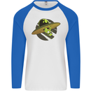 A Funny Alien Stuck in a UFO Flying Saucer Mens L/S Baseball T-Shirt White/Royal Blue