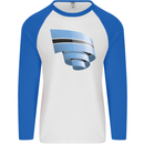 Curled Botswana Flag Batswana Day Football Mens L/S Baseball T-Shirt White/Royal Blue