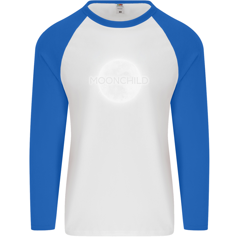 Moonchild Cancer Zodiac Mens L/S Baseball T-Shirt White/Royal Blue
