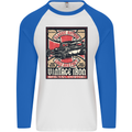 Classic Hotrod Vintage Iron Hot Rod Dragster Mens L/S Baseball T-Shirt White/Royal Blue