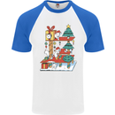 Christmas Cat House Funny Winter Xmas Mens S/S Baseball T-Shirt White/Royal Blue