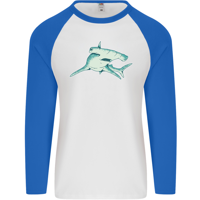 A Hammerhead Shark Mens L/S Baseball T-Shirt White/Royal Blue