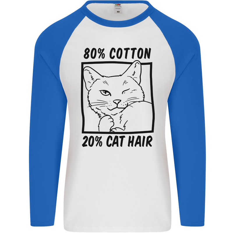 Part Cotton Part Cat Hair Funny Mens L/S Baseball T-Shirt White/Royal Blue