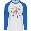 Female Rock Climber Climbing Wall Mens L/S Baseball T-Shirt White/Royal Blue