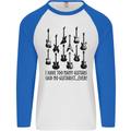 I Have Too Many Guitars Funny Guitarist Mens L/S Baseball T-Shirt White/Royal Blue