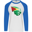 Curled Guyana Flag Guyanese Day Football Mens L/S Baseball T-Shirt White/Royal Blue