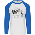 Car Engine Blueprints Petrolhead Mens L/S Baseball T-Shirt White/Royal Blue