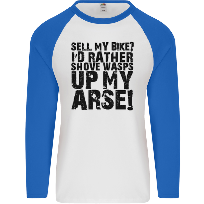 Cycling Biker Sell My Bike? Cyclist Bicycle Mens L/S Baseball T-Shirt White/Royal Blue