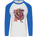 Japanese Fantasy Dragon Mens L/S Baseball T-Shirt White/Royal Blue