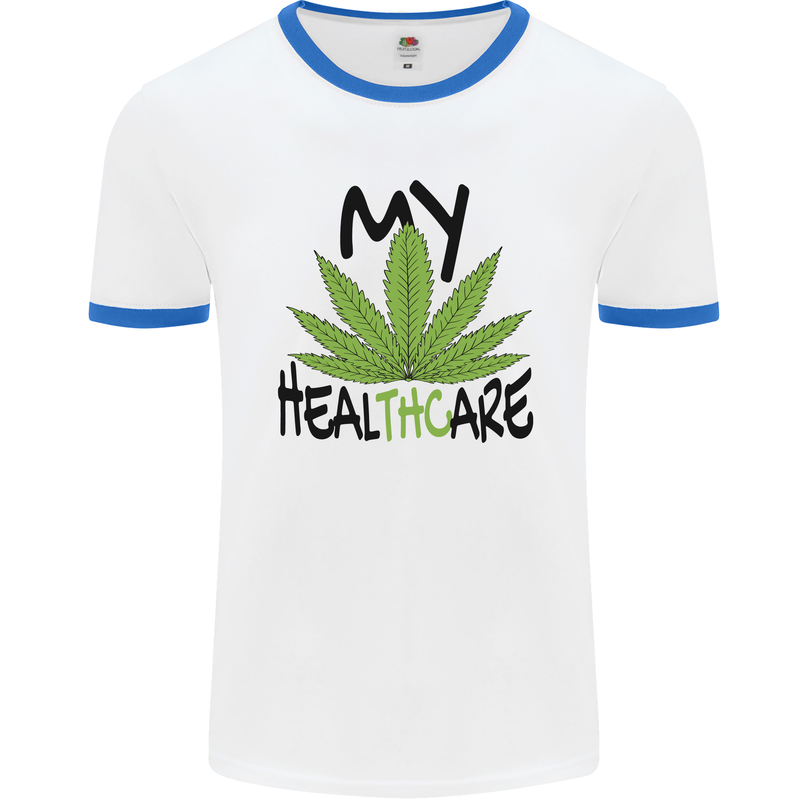 Weed My HealTHCare Cannabis Funny THC Mens Ringer T-Shirt White/Royal Blue