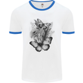 Butterflies & Flowers in the Wild Nature Mens Ringer T-Shirt White/Royal Blue