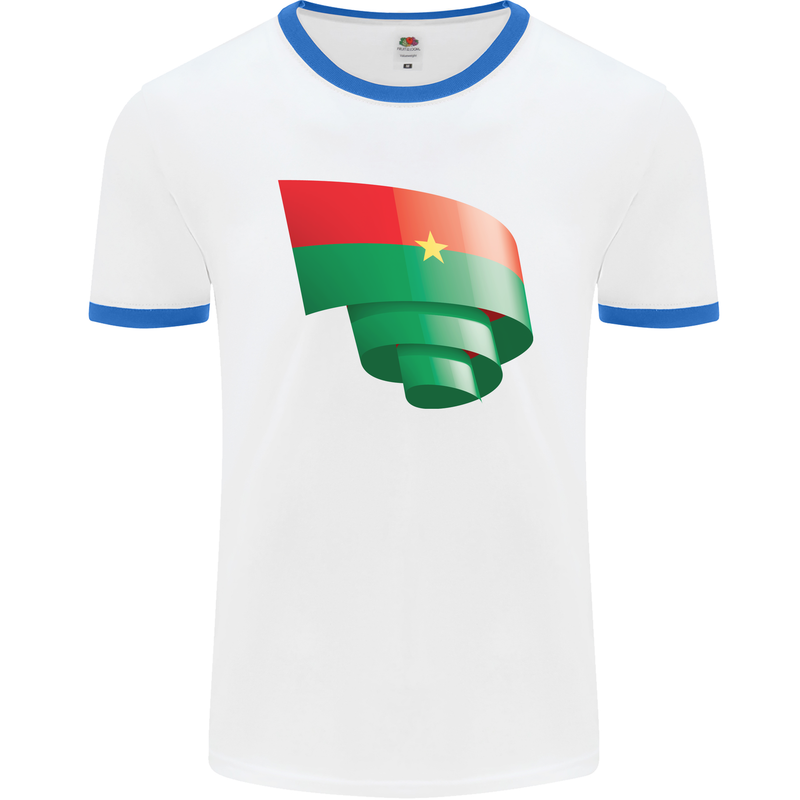 Curled Burkina Faso Flag Day Football Mens Ringer T-Shirt White/Royal Blue