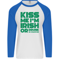 Kiss Me I'm Irish or Drunk St Patricks Day Mens L/S Baseball T-Shirt White/Royal Blue