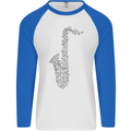 A Saxophone Musical Instrument Brass Band Mens L/S Baseball T-Shirt White/Royal Blue