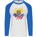 Torn Ecuador Flag Ecuadorian Day Football Mens L/S Baseball T-Shirt White/Royal Blue