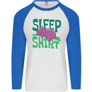 Hippo Sleep Shirt Sleeping Pajamas Mens L/S Baseball T-Shirt White/Royal Blue