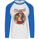 Christmas Sexy Santa Clause Xmas Mens L/S Baseball T-Shirt White/Royal Blue