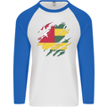 Torn Togo Flag Togolese Day Football Mens L/S Baseball T-Shirt White/Royal Blue