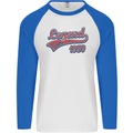 Legend Since 64th Birthday 1959 Mens L/S Baseball T-Shirt White/Royal Blue