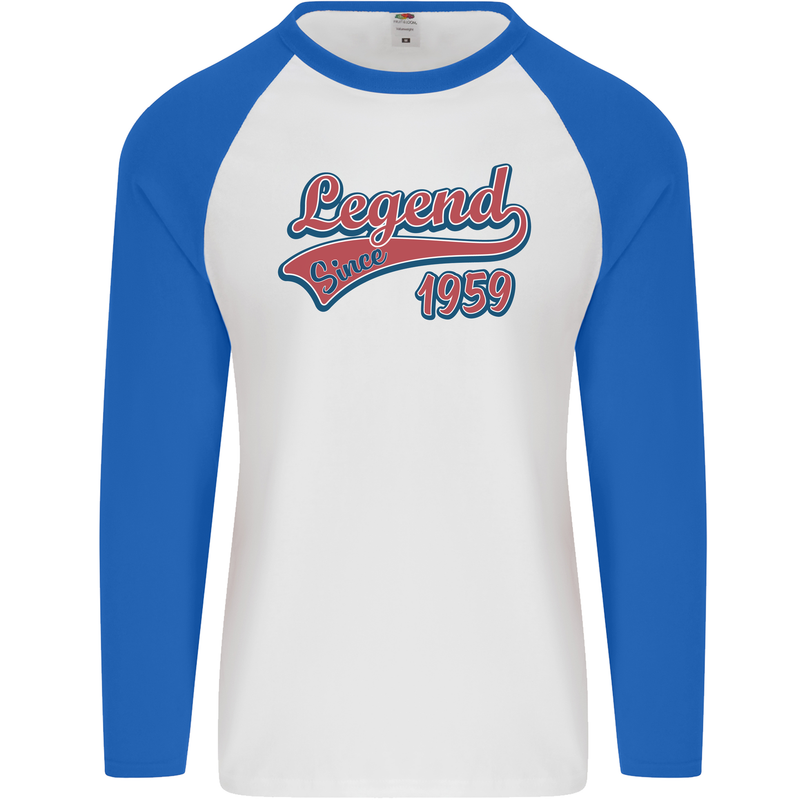 Legend Since 64th Birthday 1959 Mens L/S Baseball T-Shirt White/Royal Blue