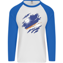 Torn Marshall Islands Flag Day Football Mens L/S Baseball T-Shirt White/Royal Blue