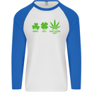 St. Patrick's Day Lucky Weed Drugs Funny Mens L/S Baseball T-Shirt White/Royal Blue