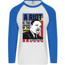 A Riot Martin Luther King Black Lives Matter Mens L/S Baseball T-Shirt White/Royal Blue