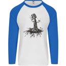 Microphone Tree Music Singing Singer Mens L/S Baseball T-Shirt White/Royal Blue