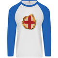 The St. George's Cross English Flag England Mens L/S Baseball T-Shirt White/Royal Blue