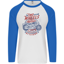 Two Wheels Attitude Motorcycle Biker Motorbike Mens L/S Baseball T-Shirt White/Royal Blue