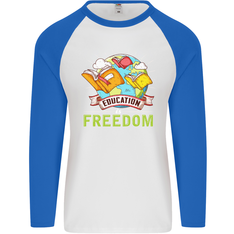 Education Is Freedom Teaching Teacher Mens L/S Baseball T-Shirt White/Royal Blue